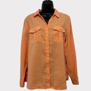 Chico’s Orange Roll Tab Sleeve Button Down Shirt Size Medium Style# 570254887